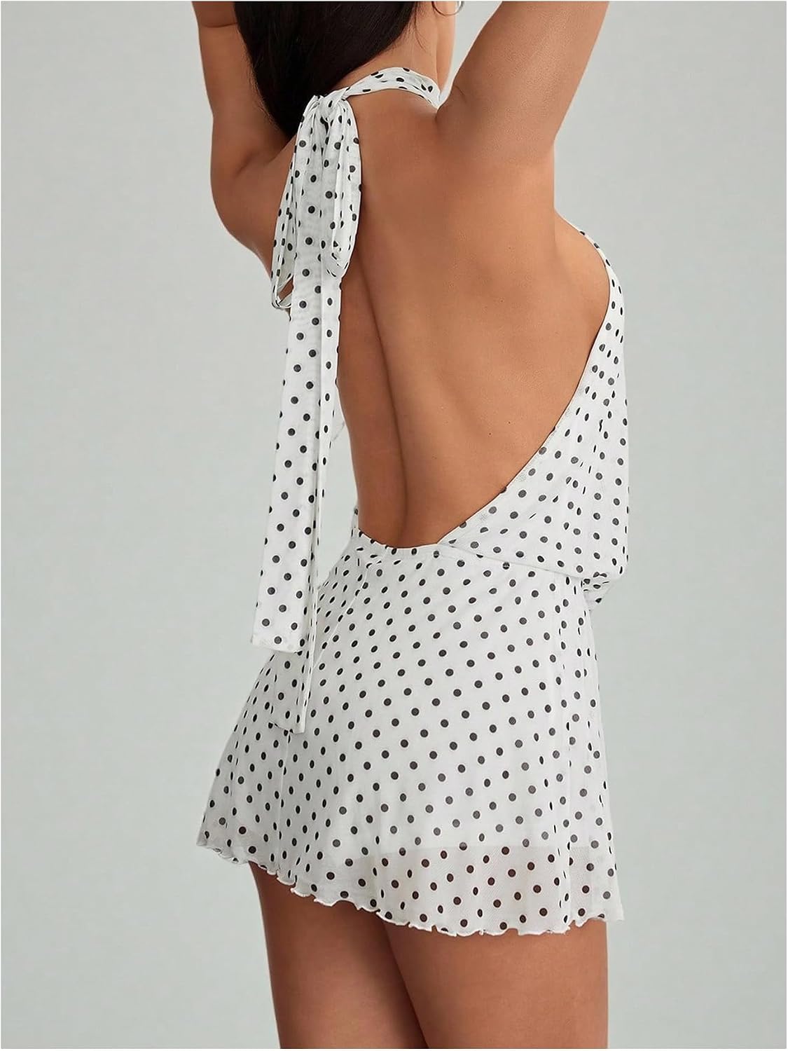 OYOANGLE Women's Y2k Polka Dots Backless Halter Dress Sleeveless Party Going Out Mini Tank Dresses