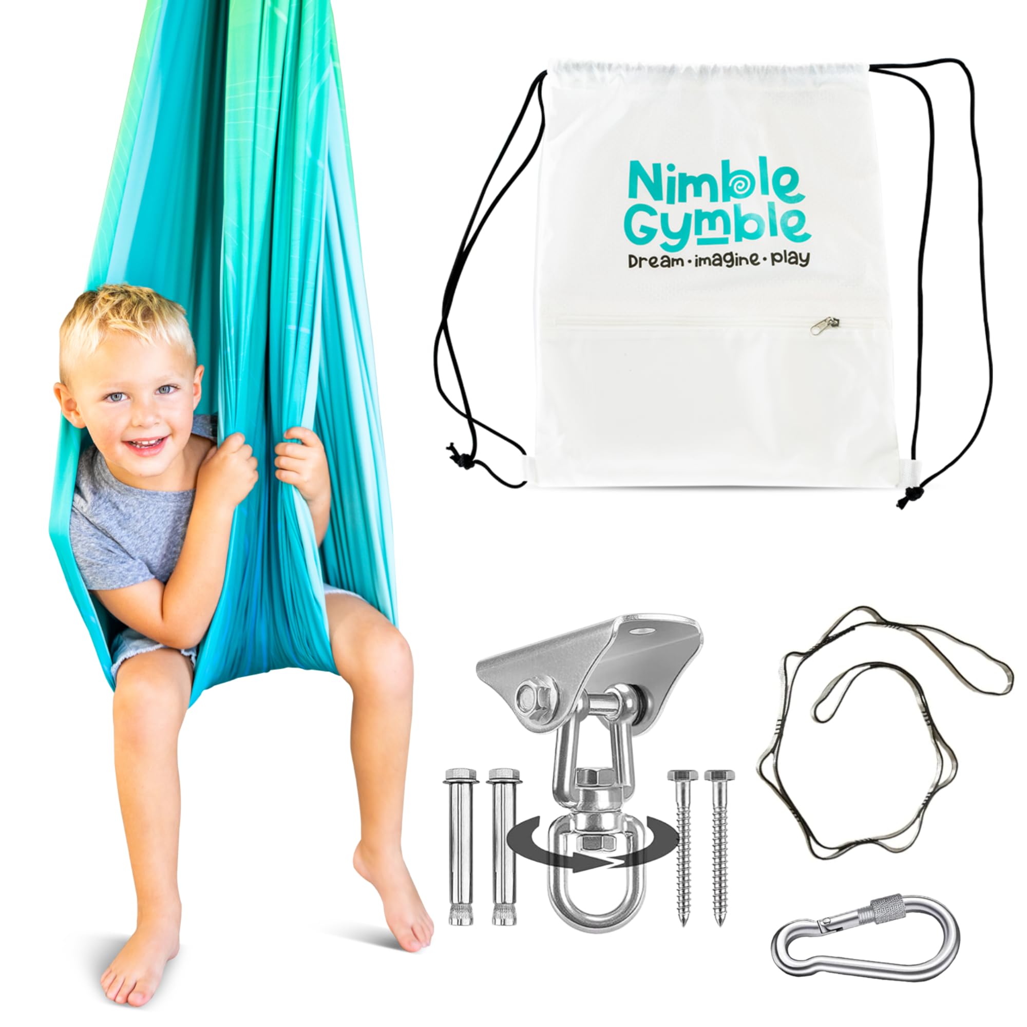 Sensory Swing for Kids Indoor (Hardware Included) | Double-Layered Reversible Ceiling Swing up to 200 lbs. | Indoor Sensory Swing | Therapy Swing | Cuddle Swing Toddler Hammock | 360° Swivel Hardware