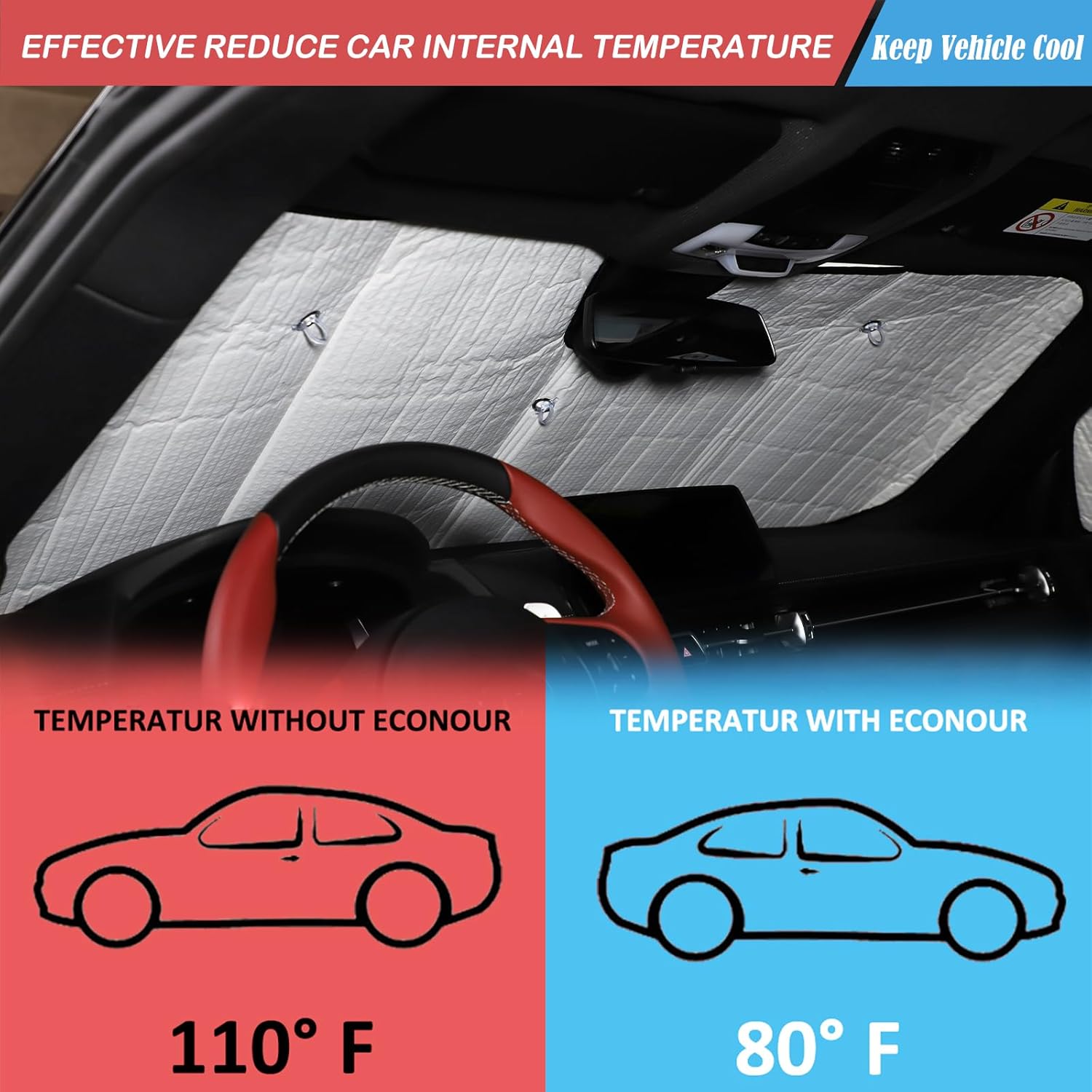 The Original Windshield Sun Shade Compatible with Toyota Supra GR A90 A91 MK5 2018 2019 2020 2021 2022 2023 2024 Car Windshield Reflective Sunshade Protector Sun Shade Accessories (6 PCS)