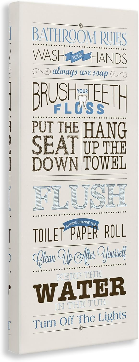 Stupell Industries Rules Blue and Black Print Bathroom, Design by Stephanie Workman Marrott Wall Art, 13x30, Beige