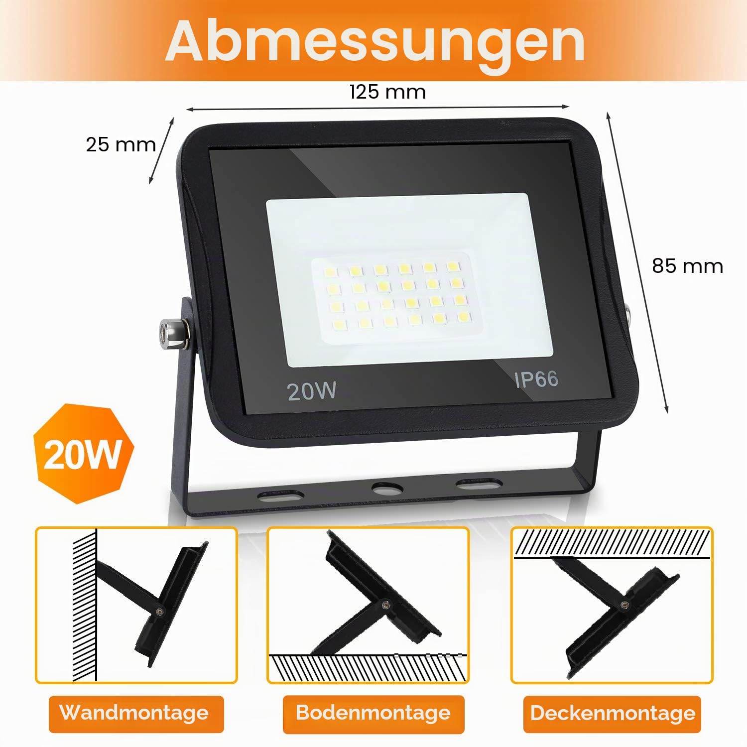 Lospitch 10X 20W LED Strahler Außen, Superhell 1700LM LED Fluter, IP66 Wasserdicht Flutlicht Außenstrahler, Aussen Scheiwerfer 6000K Kaltweiß, Flutlichtstrahler für Hof Garage Sportplatz Garten