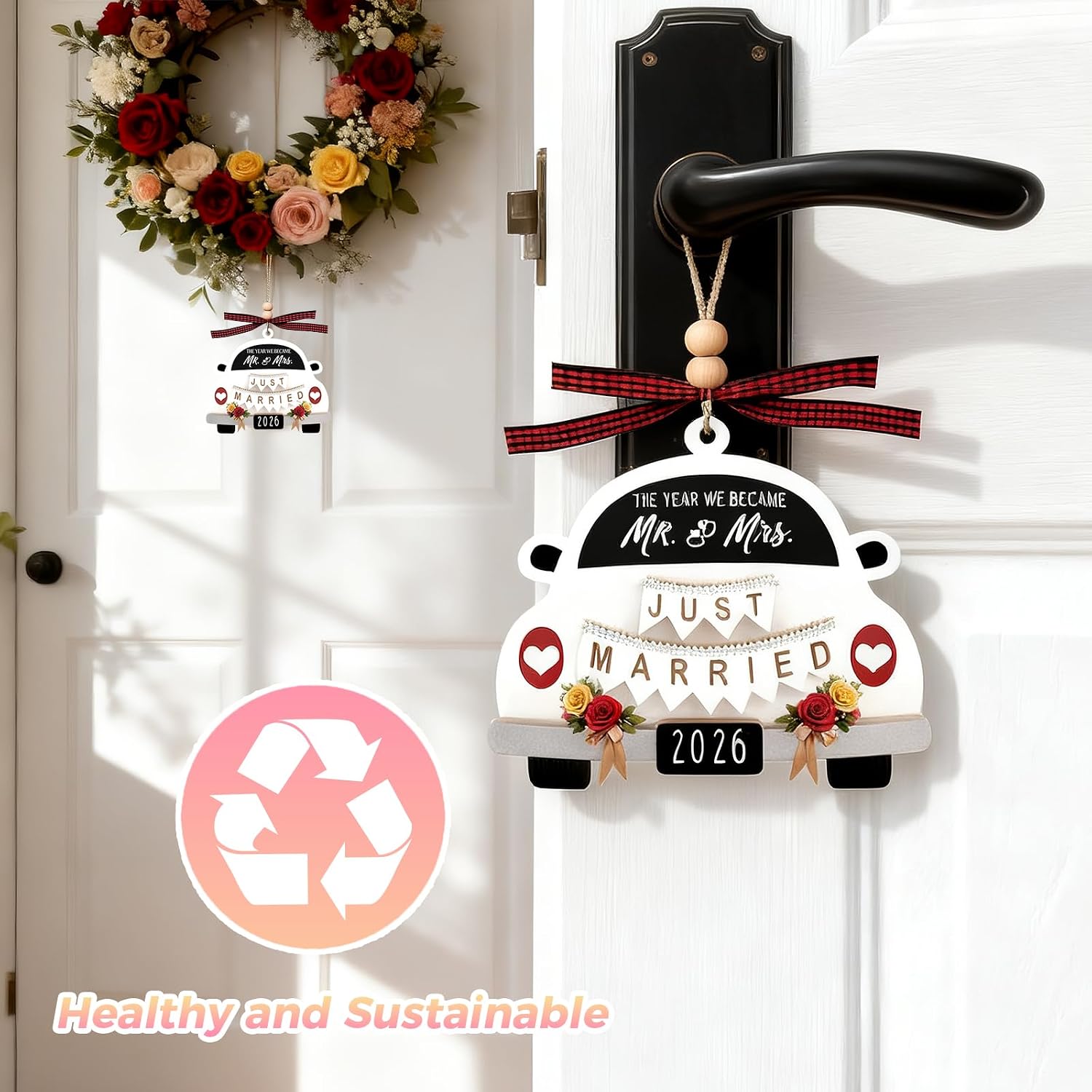 Valentine’s Day Gift for Newlyweds – Mr & Mrs Wood Hanging Ornament, Romantic Wedding Keepsake for Couples, Bridal Shower Gift for Bride and Groom (White)