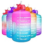 QuiFit 1 Gallon Water Bottle - with Straw & Motivational Time Marker Leak-Proof BPA Free Reusable Gym Sports Outdoor Large(128OZ) Capacity Water Jug(Pink/Blue Gradient,1 Gallon)