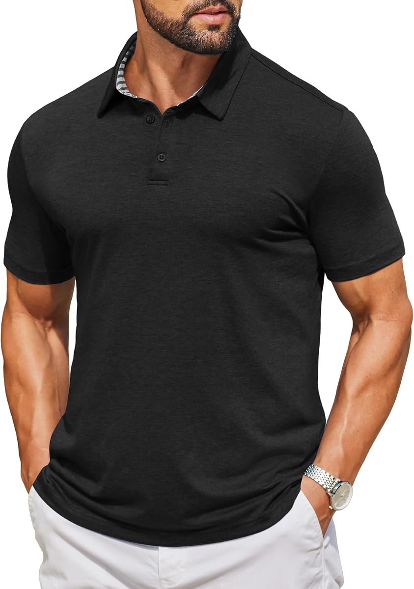COOFANDY Polo casual de manga corta para hombre, camiseta básica clásica con cuello de botón, camiseta de golf de verano