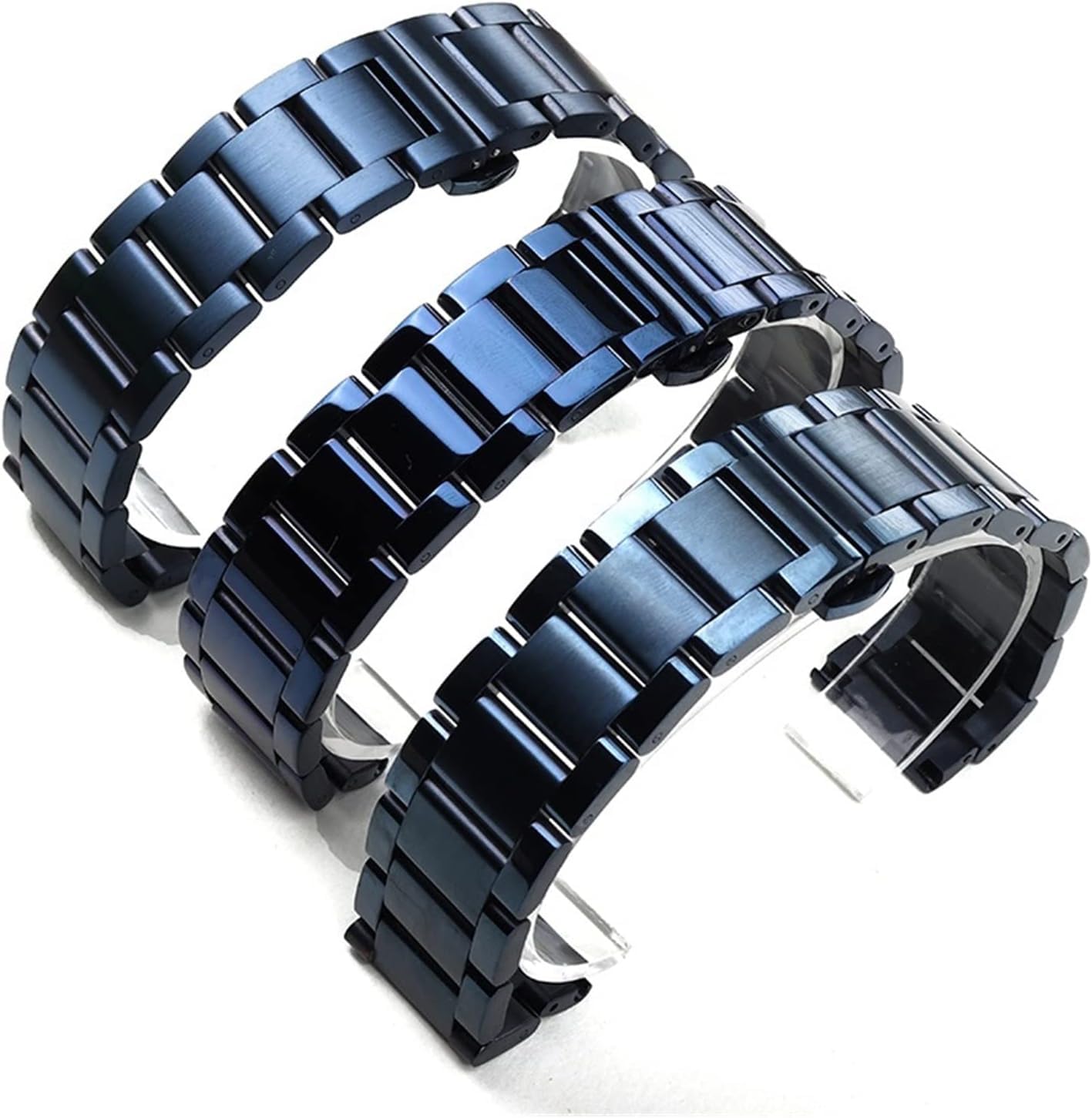 Bracelet de montre en acier inoxydable à extrémité incurvée, couleur bleu foncé, montres-bracelets en métal, bracelet de montre