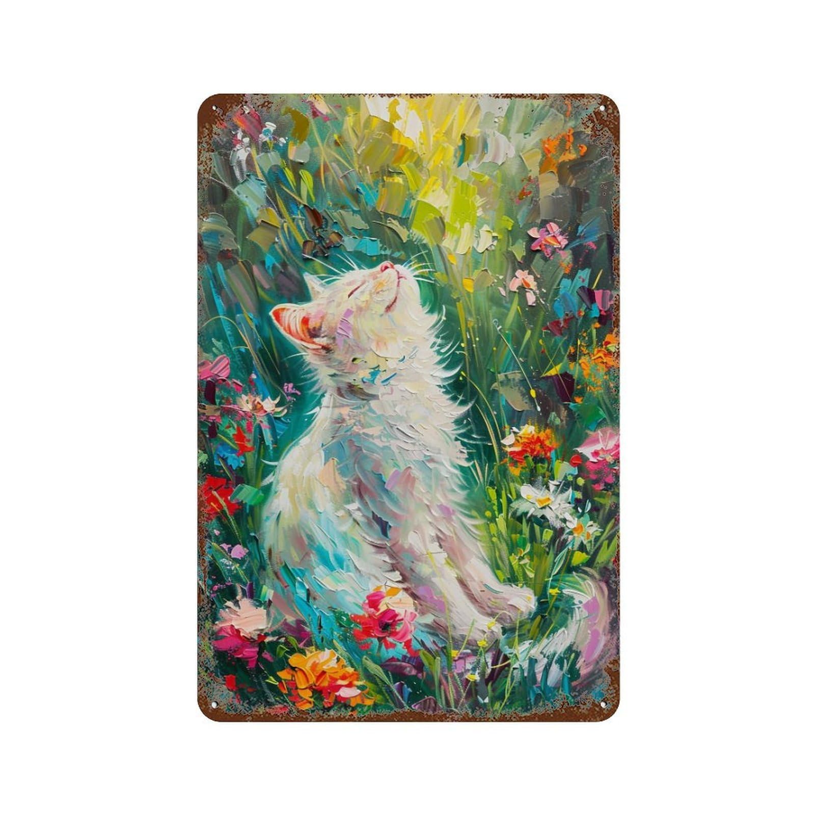 HDURYEYRYY Sunbathing Cat in Wildflower Meadow 03 Wall Retro Iron Vintage Art Metal Tin Sign Poster Modern Home Cofffee Club Art Bar Shop Decor Style 30x20cm