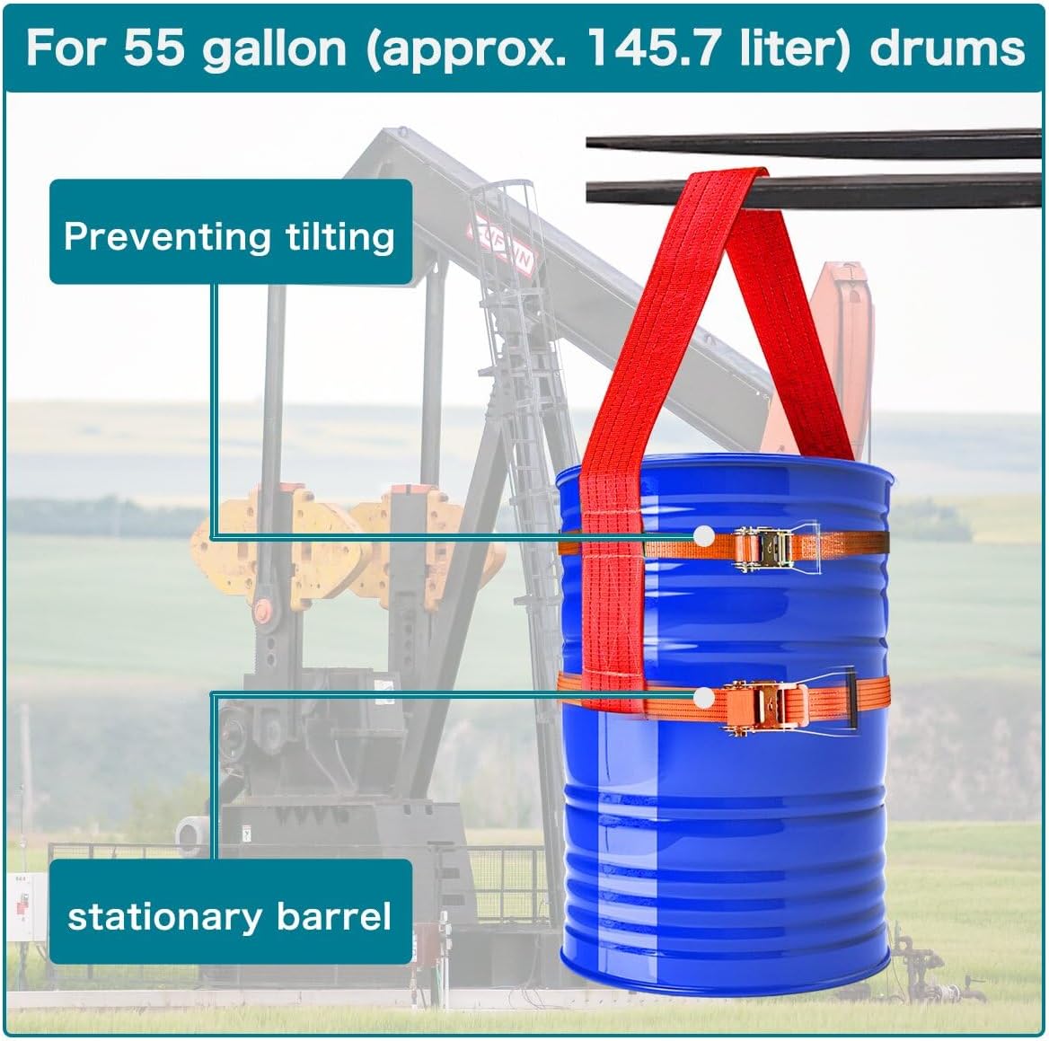 Drum Lifting Sling for 55 Gallon Drum, 2 Pack Adjustable Ratchet Strap, Maximum Weight Capacity 6000 Lbs