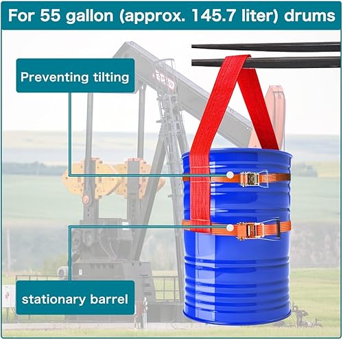 Miniatura 4 de Eslinga de elevación para tambor de 55 galones con 2 correas de trinquete ajustables, capacidad máxima de peso de hasta 6000 libras