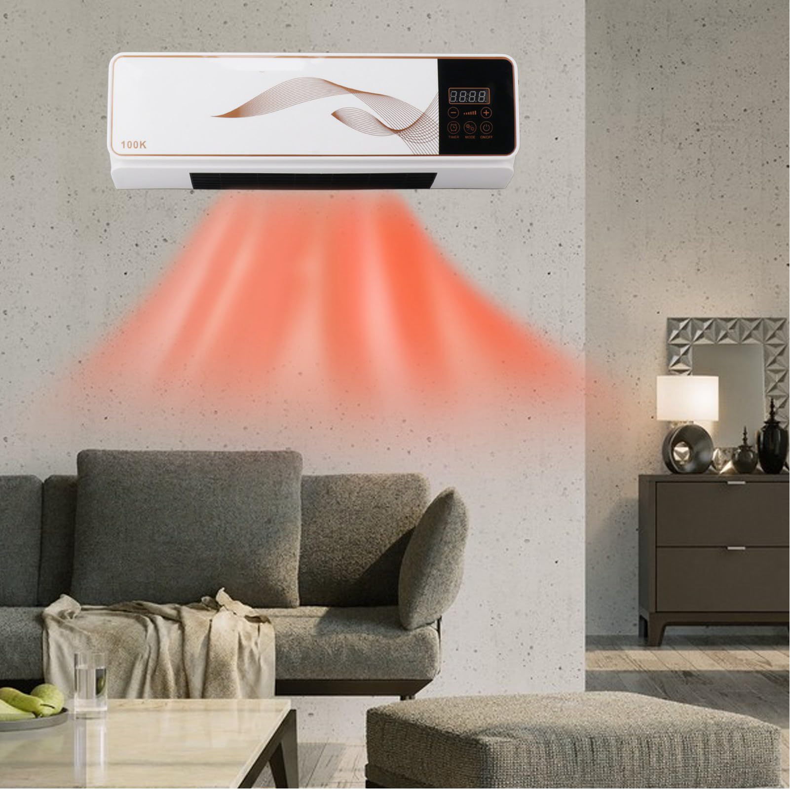 Elektryczny Klimatyzator, Mini Urządzenie Grzewczo Chłodzące 2 w 1 Termowentylator Ścienny Klimatyzator z Pilotem Zdalnego Sterowania Klimatyzator do Domu Sypialni Pokoju Dziennego (Wtyczka UE)