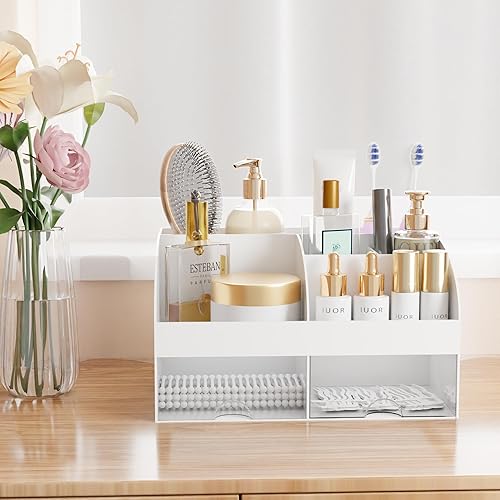 Miniatura 5 de Organizador de maquillaje con cajones, almacenamiento de cosméticos para tocador y encimera de baño, soporte de belleza para lápiz labial y brochas