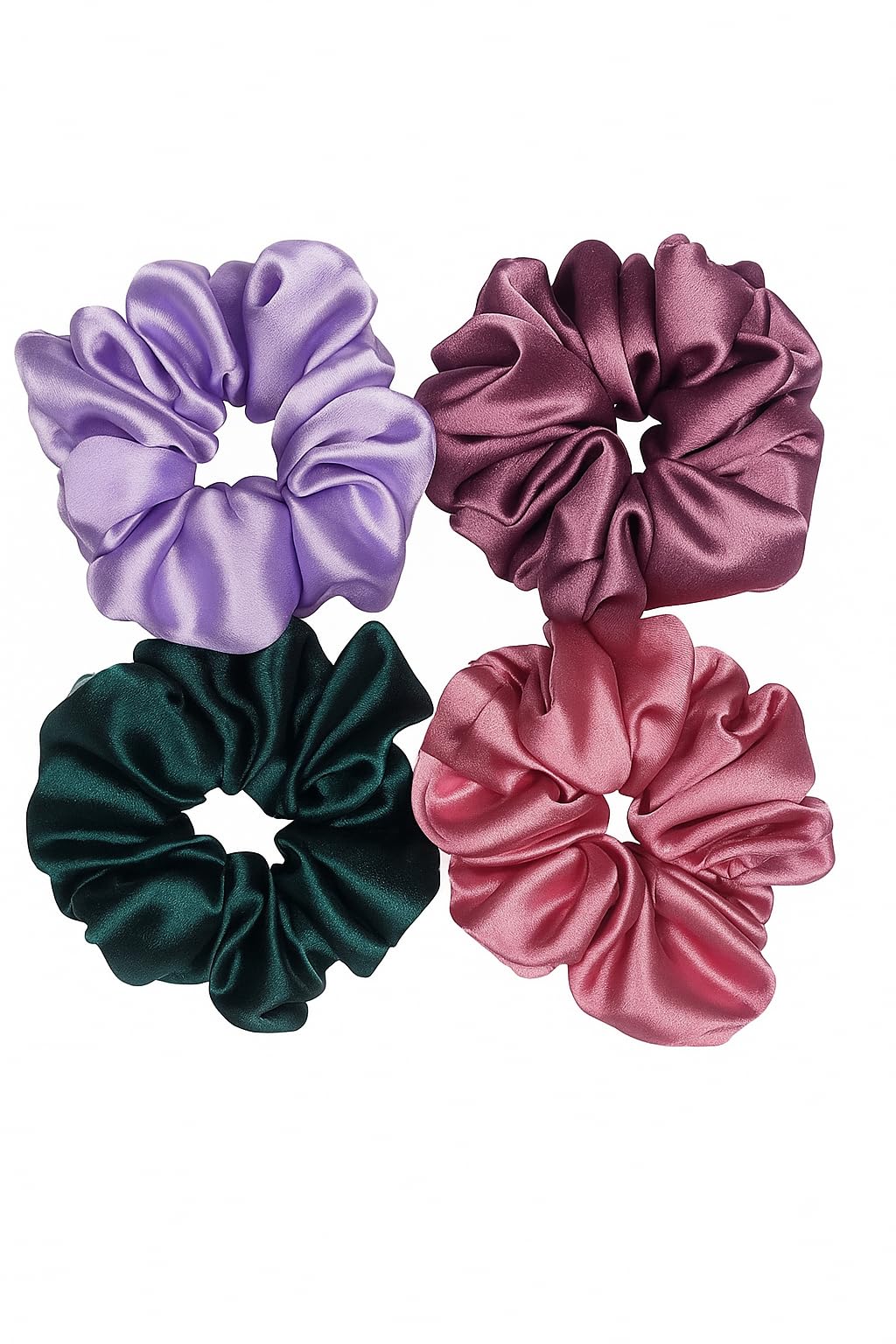 Satin Hair Scrunchies Set in Purple, Pink and Teal 4 Silk Hair Scrunchie Set - Pink, Purple, Teal, Light Blue main image 4