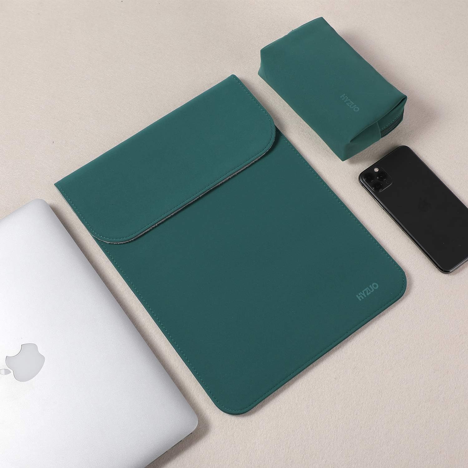 HYZUO 15-16 Inch Laptop Sleeve Case Compatible with New Macbook Pro 16 A2141/Old MacBook Pro 15 A1398 A1707 A1990/Surface Laptop 4 3 15 Inch/Dell XPS 15, with Small Bag, Faux Suede Leather, Dark Green : Electronics