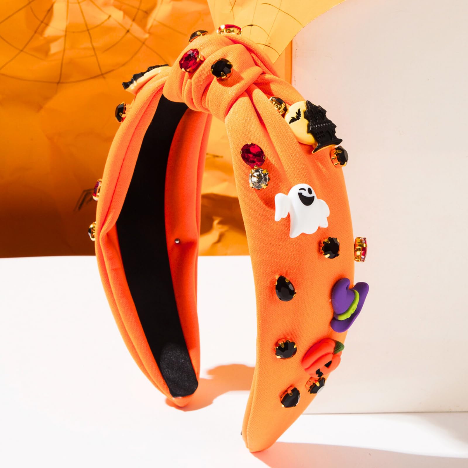 Ricomso Halloween Headbands for Women Orange Halloween Hair Accessories with Rhinestones, Kids & Adults Costume Party Hairband