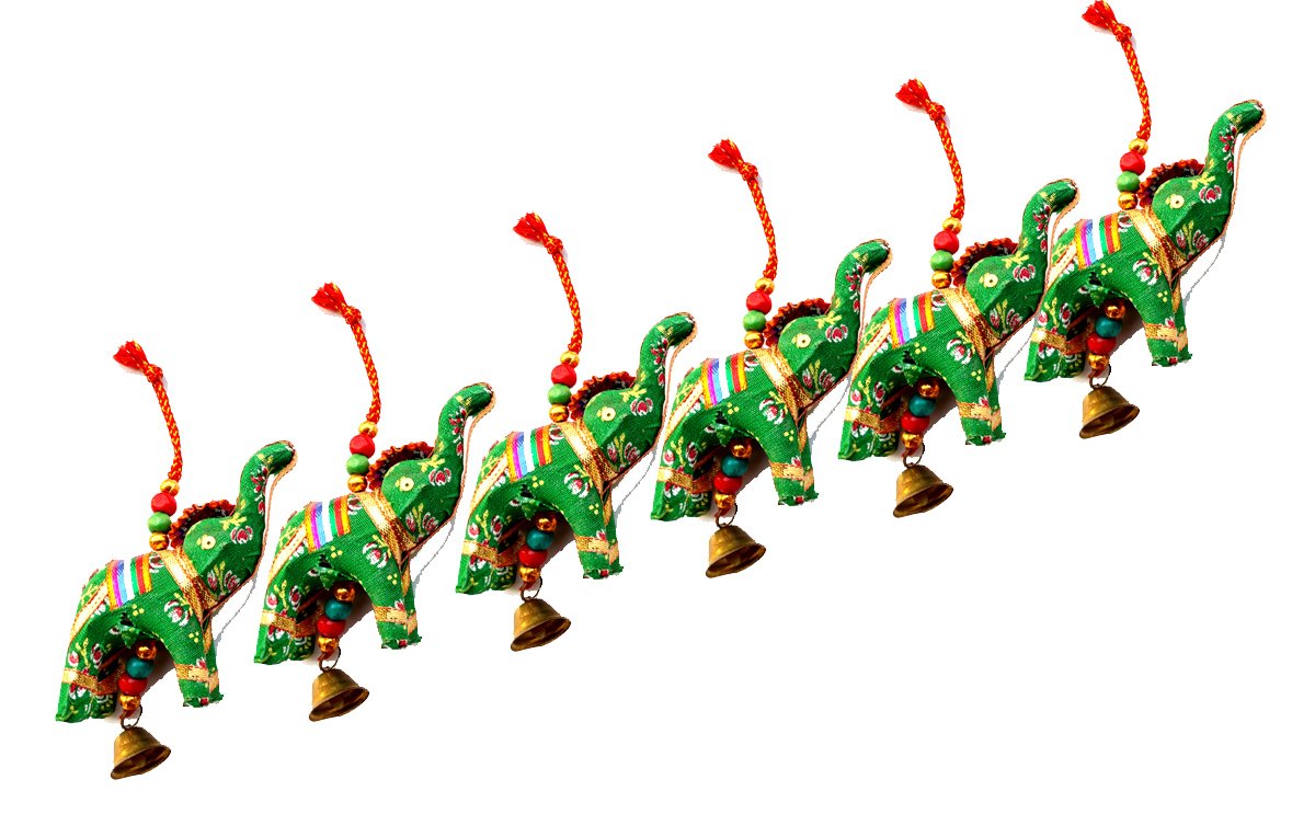 Rastogi Handicrafts Elephant Idol Bell Hanging Layer Set of 6 Home Christmas Hanging Decorative Ornaments Multi Colored Indian Traditional (Green)