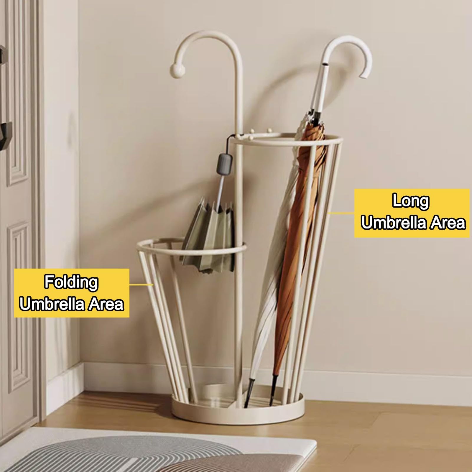 Soporte de paraguas de doble capa, contenedor de metal para entrada de bastones, organizador de paraguas que ahorra espacio para el hogar, oficina, apartamento