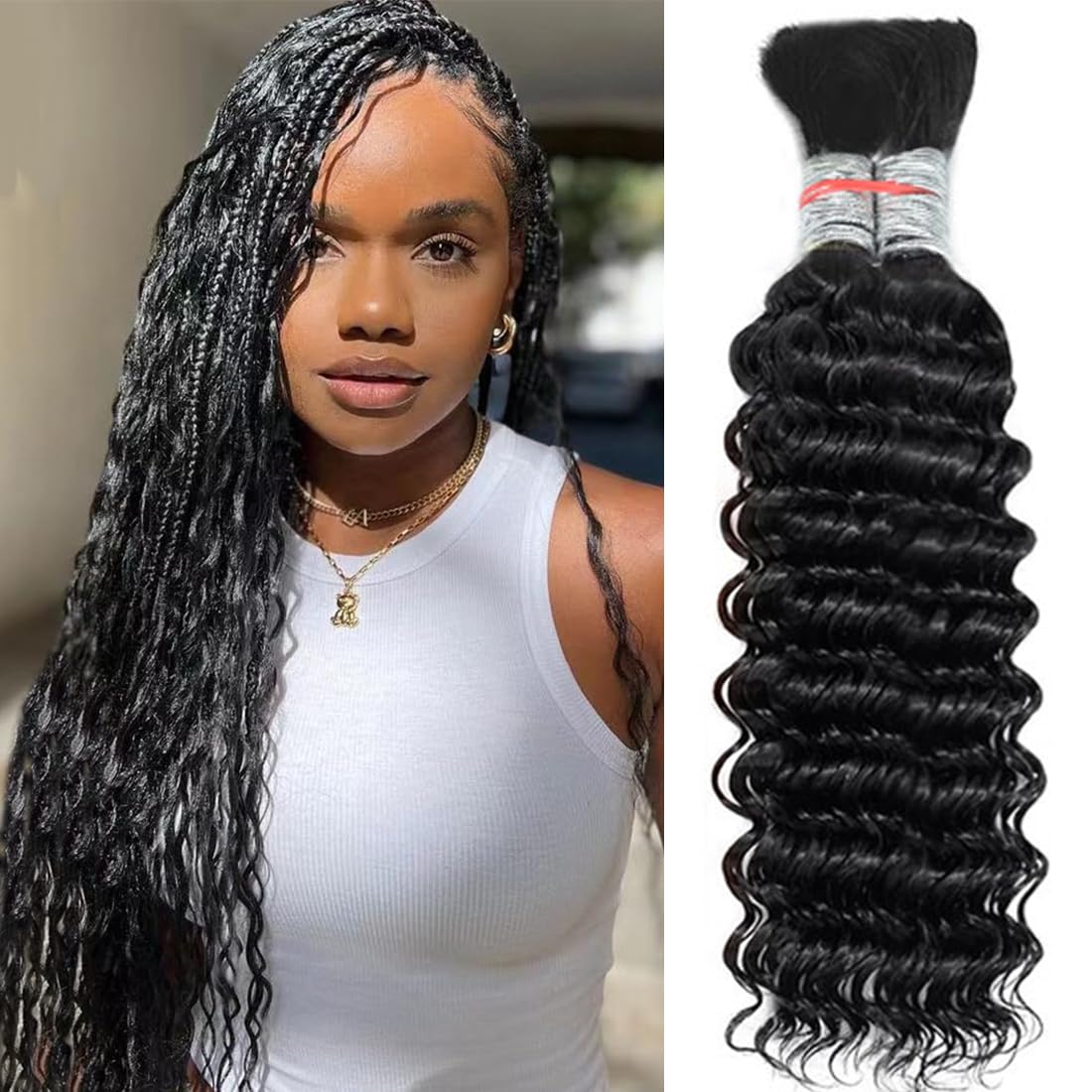 Human Braiding Hair for Boho Braids Human Hair Braiding Hair 18Inch 100g Deep Wave Bulk Human Hair for Braiding No Weft 10A Wet and Wavy Human Braiding Hair 2 Bundles/Pack Natural Color