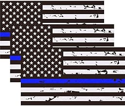 3 Pack Reflective New Tattered Thin Blue Line US Flag Decal Stickers for Cars & Trucks, 5 x 2.7 inch American USA Flag Decal Sticker Honoring Police Law Enforcement Vinyl Window Bumper Tape - coolthings.us