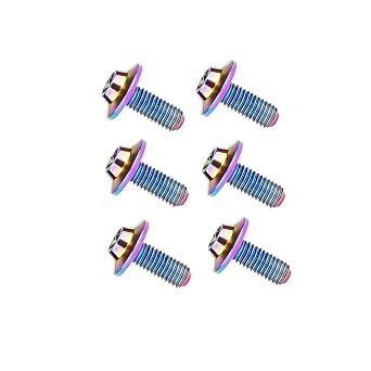 Titanium Disc Head Bolts 6Pcs Rainbow, M5x15mm | Grade 5 titanium brake rotor bolts with disc head design for motorcycle brakes, lightweight and corrosion resistant