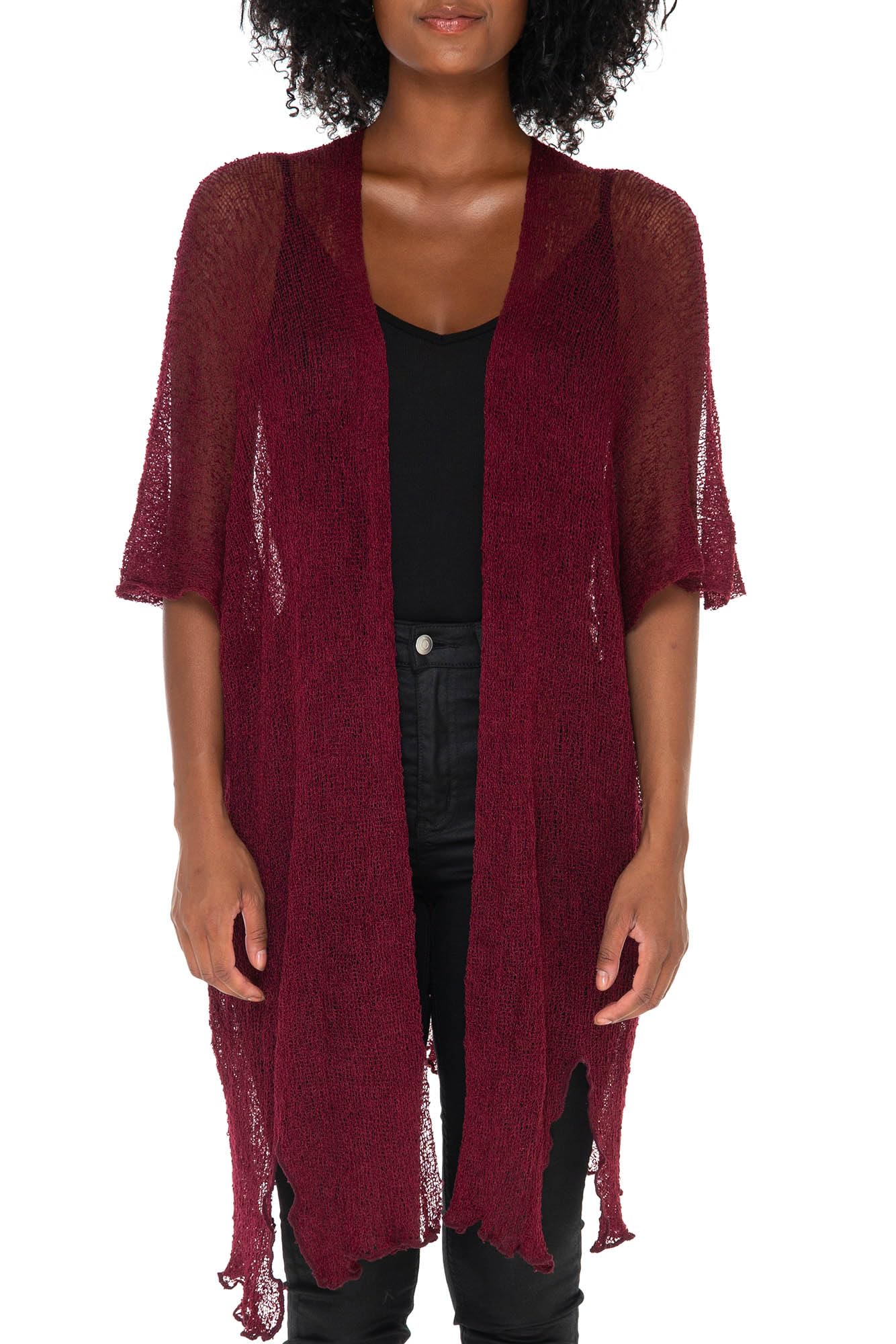 SHU-SHI Beach Kimono Coverups for Women Summer Cardigans Lightweight Open Front Cover Up Knit Sheer Sweater