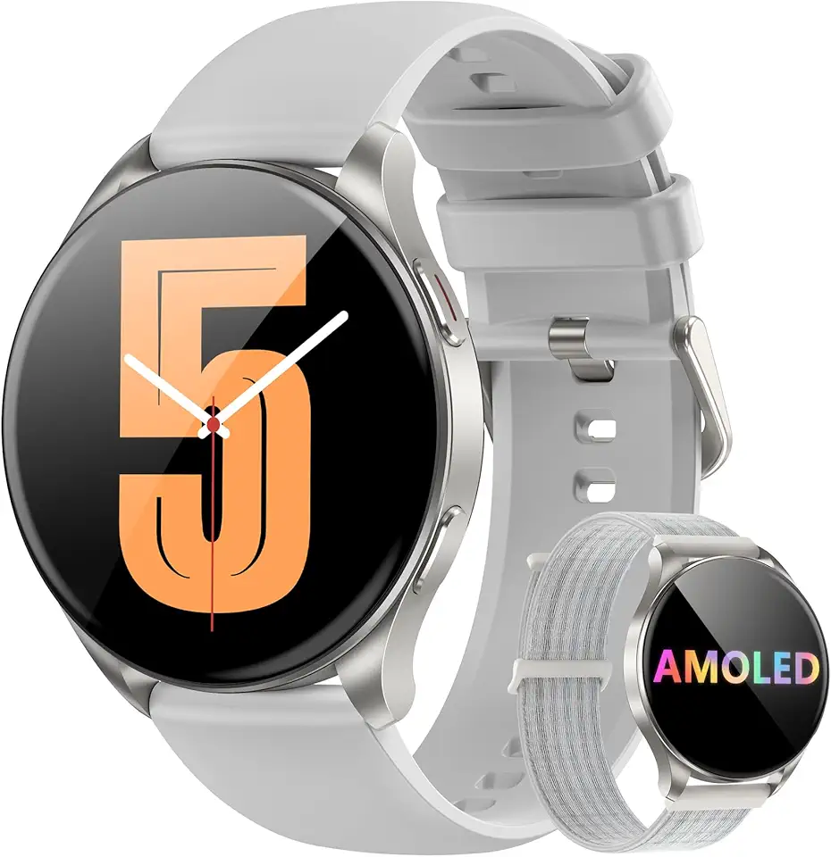 Blackview Smartwatch Feminino Masculino com Tela AMOLED 1.43" - Chamadas Bluetooth, 100+ Modos Esportivos, 2 Pulseiras - Compatível iPhone/Android