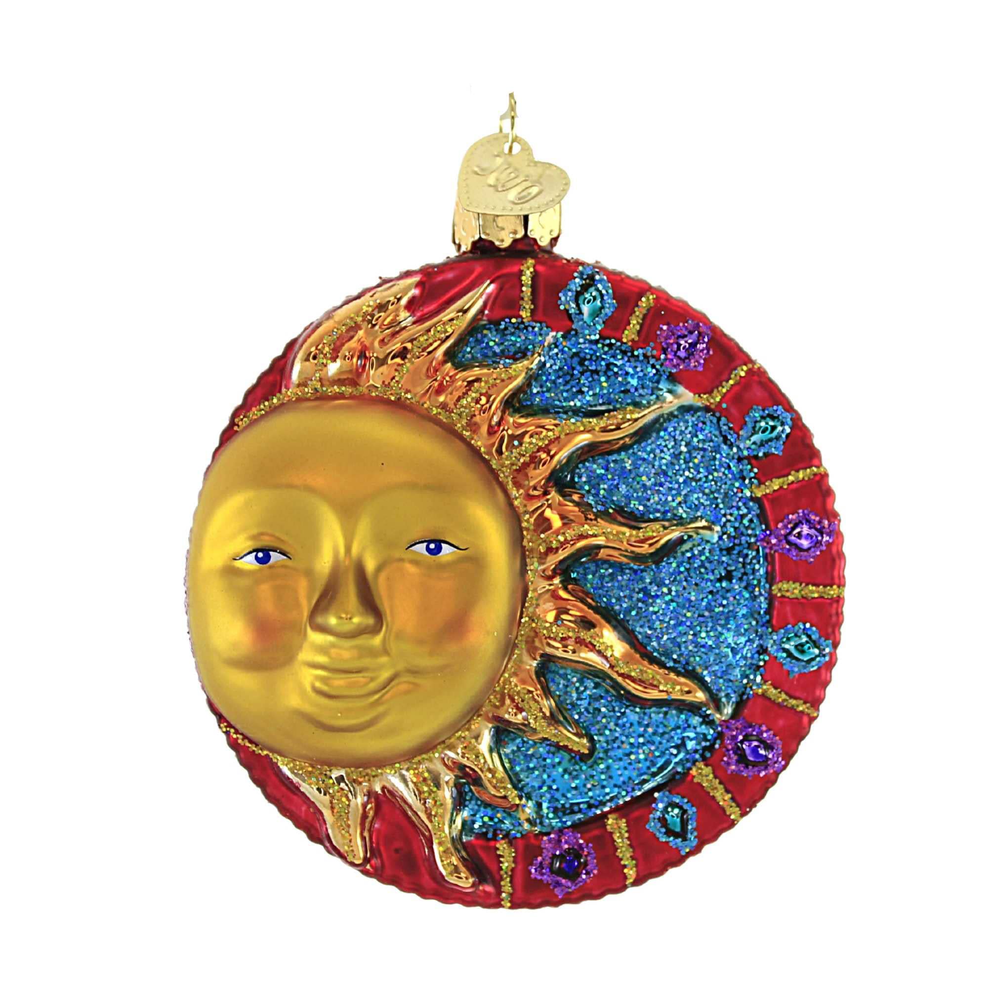 Old World Christmas Jeweled Sun Glass Blown Ornament for Christmas Tree, Multicolored, 3.25 In H X 3.0 In W X 1.5 In D