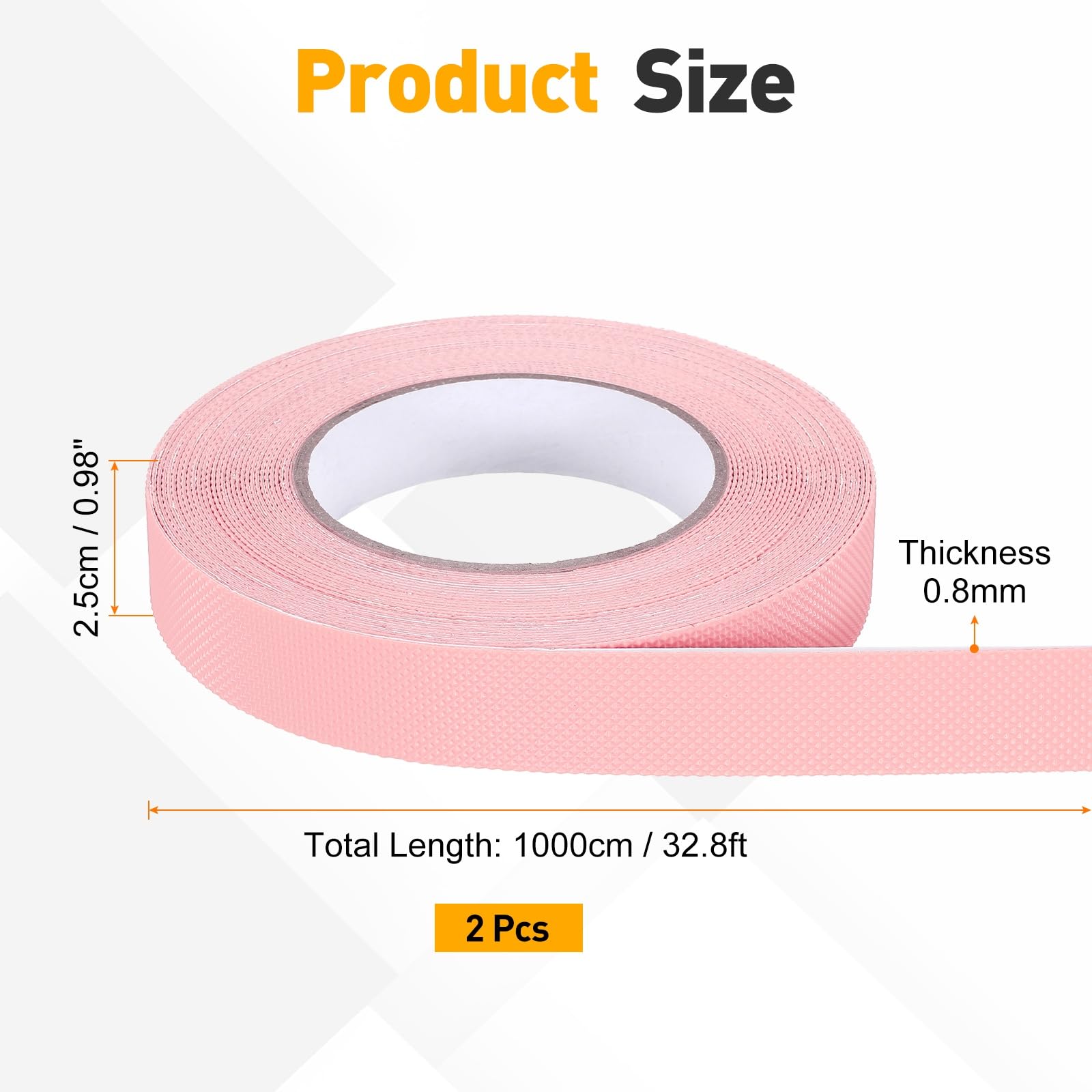 QUARKZMAN 2 Pezzi Nastro Anti-scivolo In Gomma 2.5 cm x 10 m Rosa | Nastro Adesivo Con Texture, Impermeabile, Non Abrasivo, Per Fai Da Te, Scale Interne E Esterne, Scivolo