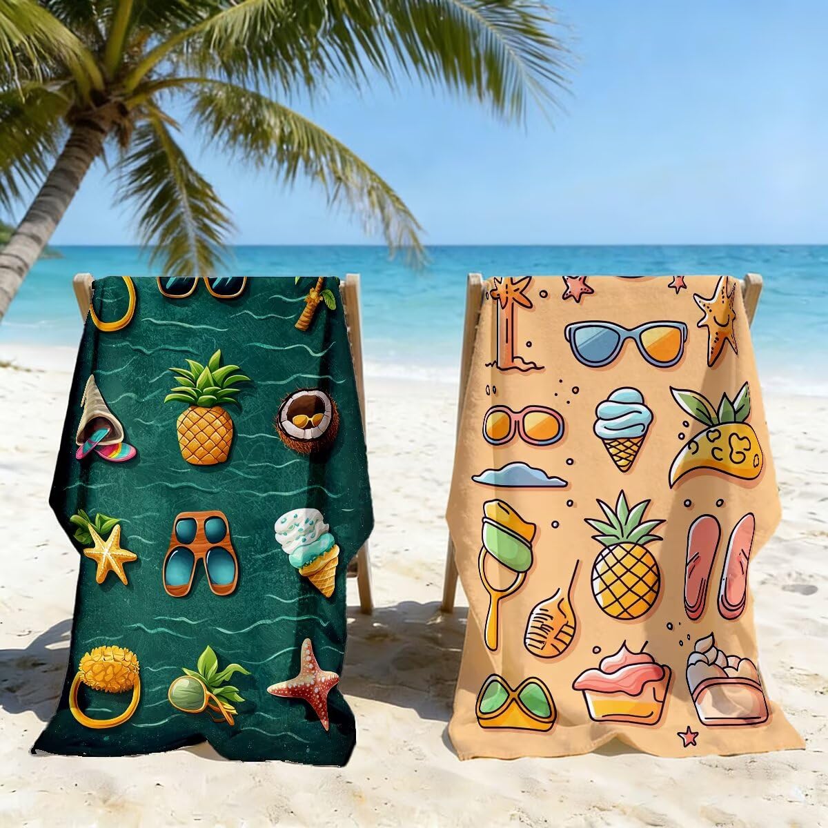 Toalla Playa 80x160 cm, Toalla Gimnasio Microfibra Secado Rapido, Juego de 2 Antiarena Toallas de Playa, Ligera Compacta Toallas Microfibra Grande para Viaje, Regalo Hombre Regalo Mujer (Lindo) -5035