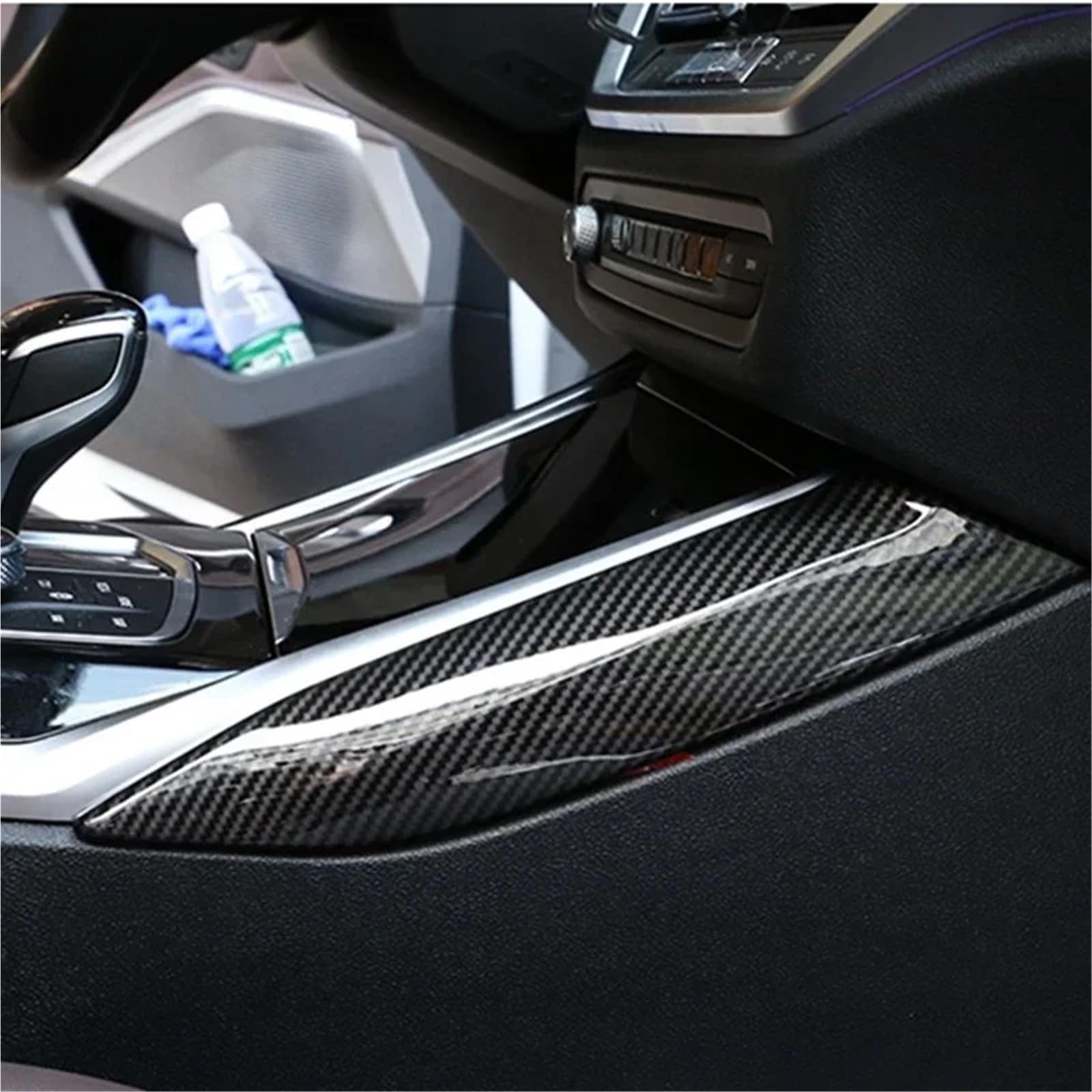 Folia na panel‌ Okleina skrzynia biegów‌ Pasuje do BMW serii 3 G20 G28 2020 2 sztuki/zestaw samochodowa konsola środkowa pasek boczny osłona akcesoria ABS włókno węglowe chrom(Silver)