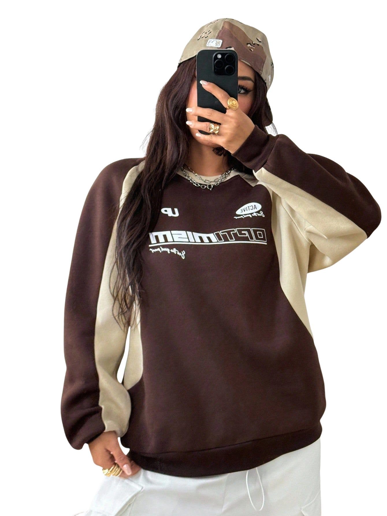 sxv style Winter with Fleece Color-Blocked Baggy Sweatshirt-picture-29