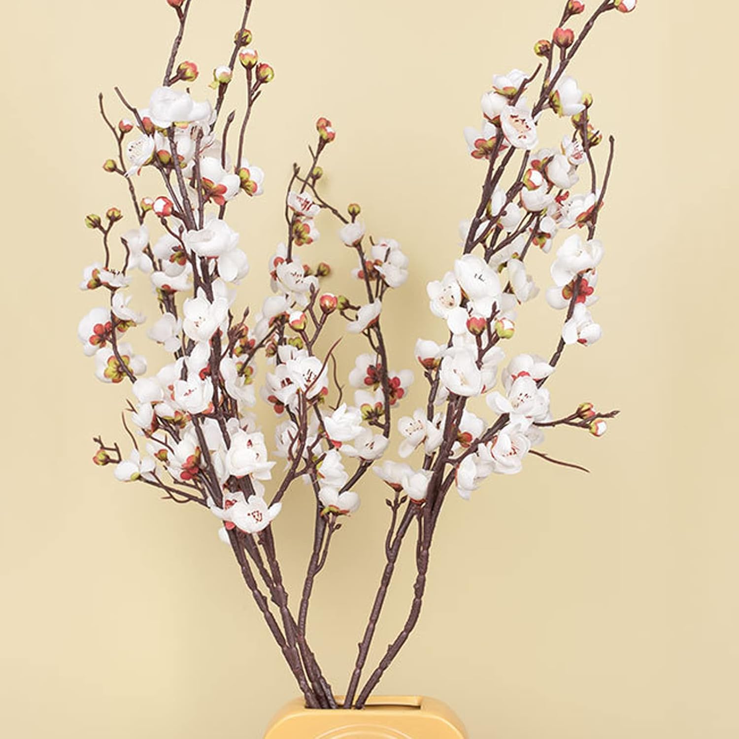 DRYFAL 12pcs Artificial Plum Blossom Branches, 37 Inch Long Stem Silk