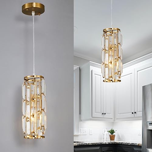 Iluminación colgante de cristal dorado, lámpara colgante moderna, mini candelabros de cristal, lámpara colgante ajustable para cocina, isla,