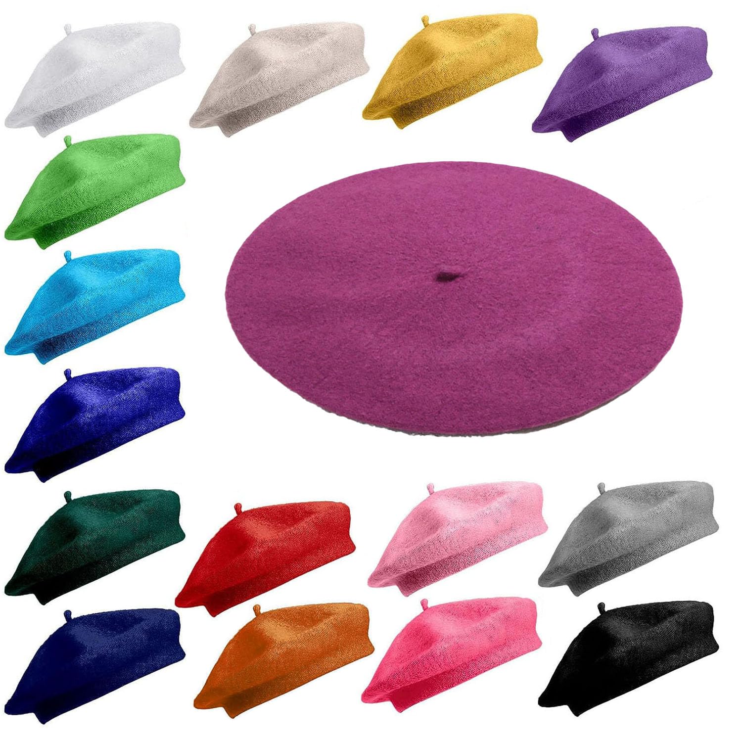 Van Der Linn Unisex Colour 20 Magenta Plain Beret Wool Warm French Hat (Uk, Alpha, One Size, )