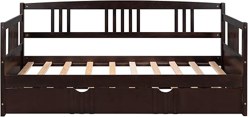 Miniatura 22 de Marco de sofá cama de madera, sofá cama individual con soporte de listones de madera, sofá cama con rieles (blanco)