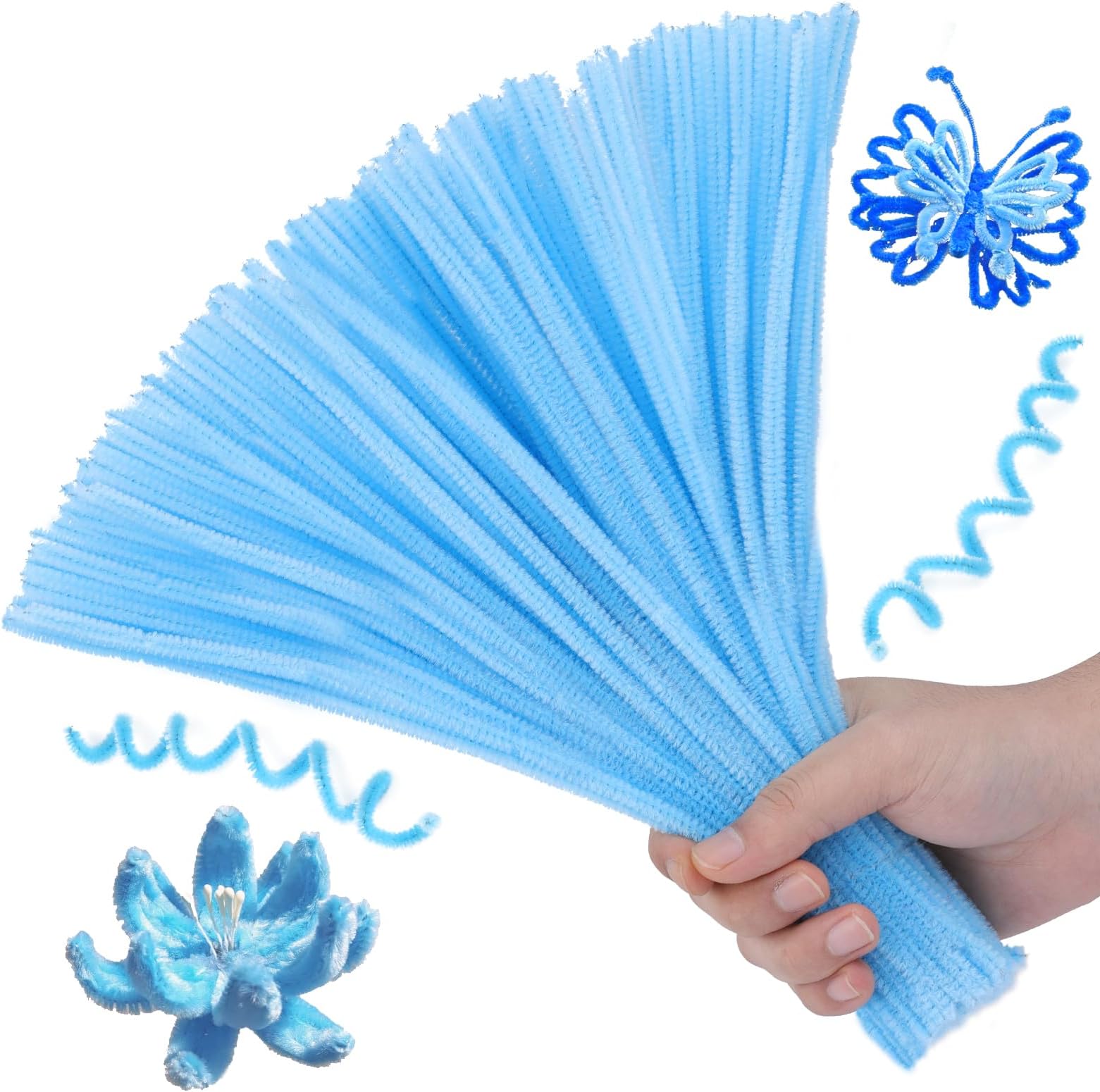 Hssugi Pipe Cleaners, 100PCS Pipe Cleaners Craft Supplies, Light Blue Pipe Cleaners Bulk Fuzzy Sticks for DIY Art and Craft Projects Home Christmas Decoration