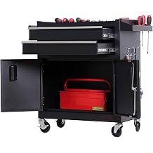 Tool Cart, Tool Wagon, 2 Tiers, Tool Cart with Drawers, 360 , Movable, Mesh Panel Included, Handle, High Load Capacity, 440.1 lbs 200 kg, Storage, Wagon, Cart, Garage, Tool Box, Toolbox,