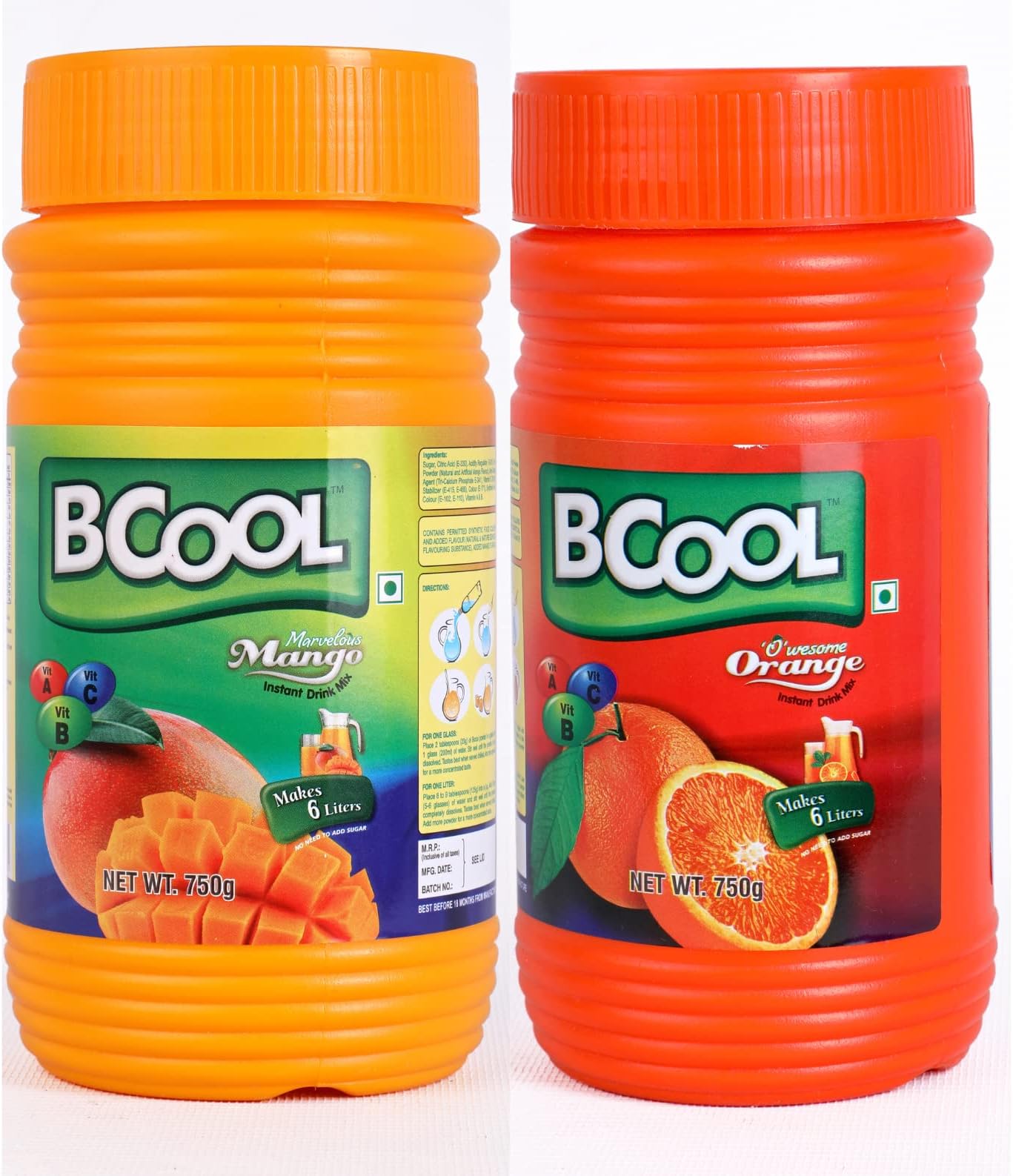 instant orange & mango drink mix powder refreshing summer beverage | tasty and healthy hydration for energy and immunity | easy to make ideal for kids adults (each 750g, pack of 2)