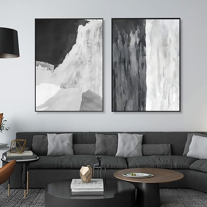 Grey Abstract Canvas Wall Art Black Grey Pictures Black