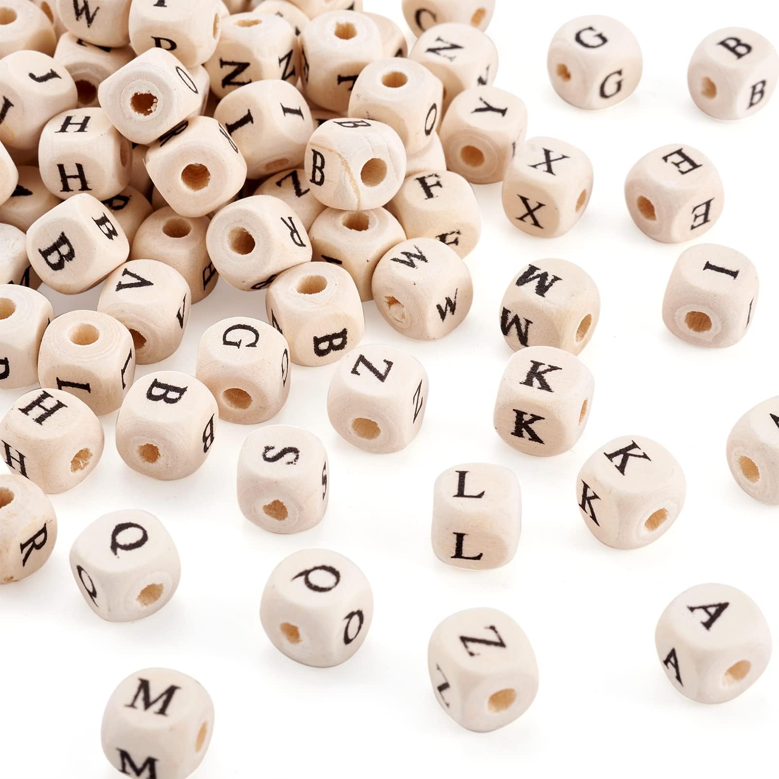 100PCS Cube Wood Beads with Letter Alphabet for Jewelry Making Accessories Findings 10x10mm