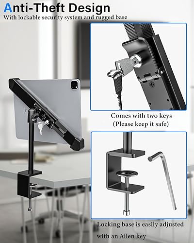 Miniatura 2 de Soporte de quiosco antirrobo para iPad, doble antirrobo, soporte de tableta de bloqueo para escritorio, soporte giratorio de 360°/90° POS iPad de