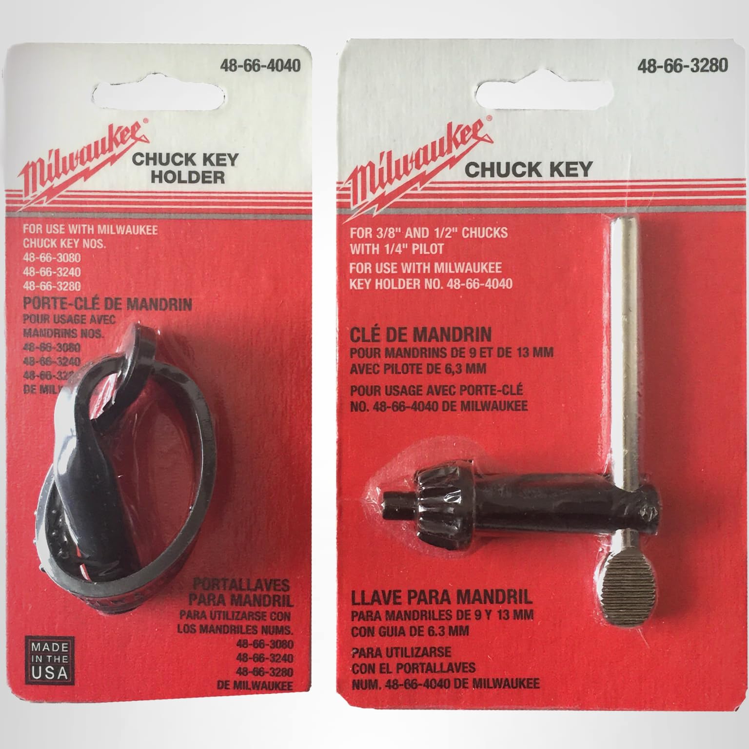 Milwaukee 48-66-3280 Chuck Key and 48-66-4040 Holder - Bundle 2