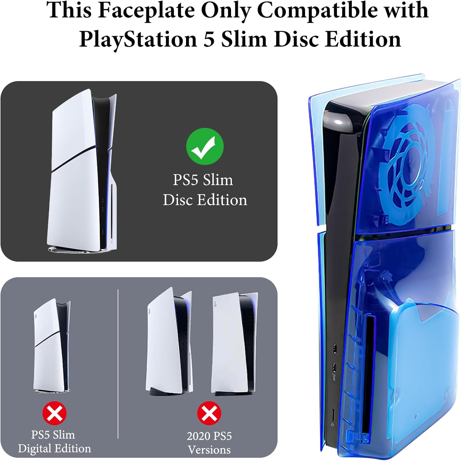 Geekria Transparent Cover Plates Compatible with PlayStation 5 Slim Disc Edition, Replacement Shell Gaming Accessories with Fan Vents, Hard Shockproof ABS Shell Side Panels