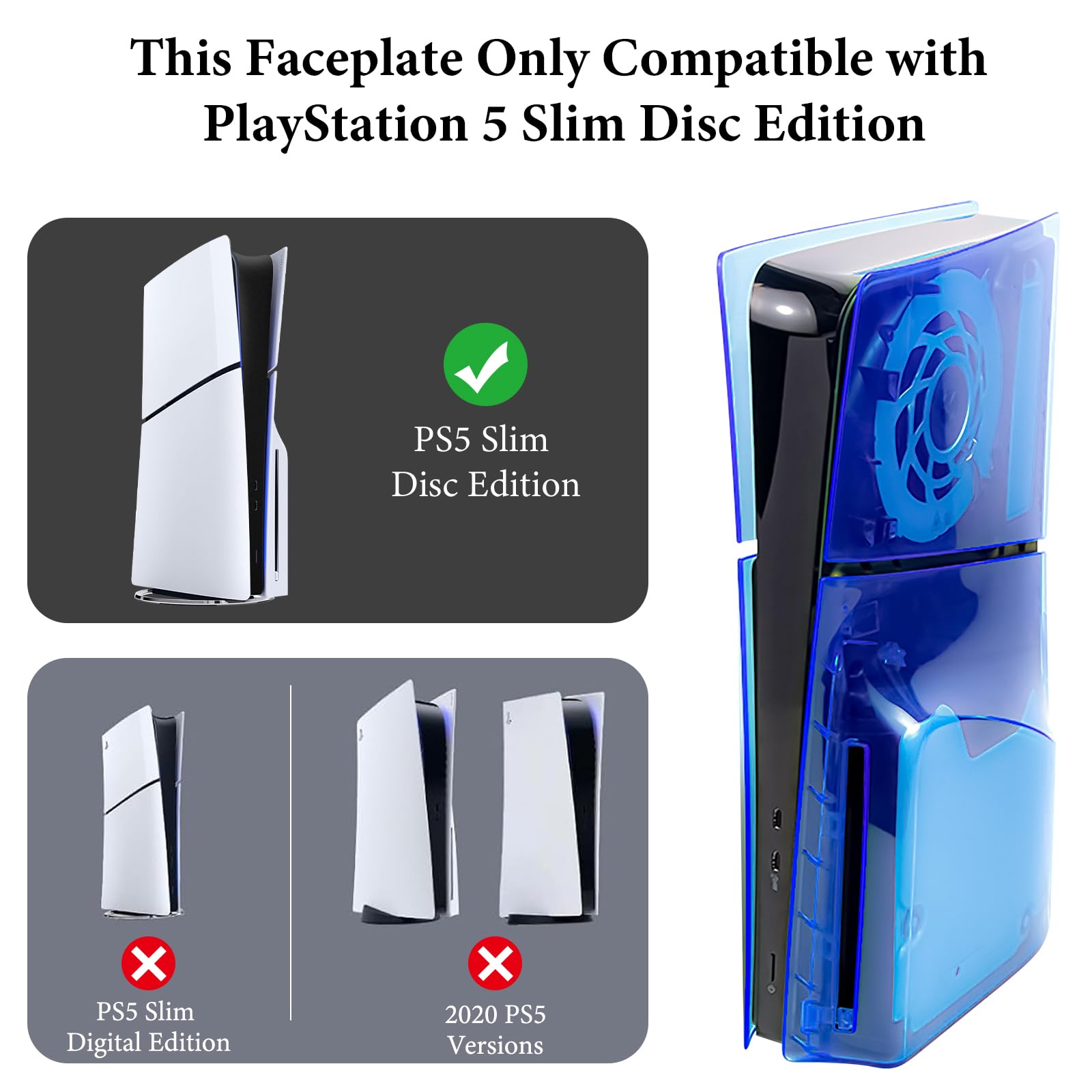 Transparent Cover Plates Compatible with PlayStation 5 Slim Disc Edition, Replacement Shell Gaming Accessories with Fan Vents, Hard Shockproof ABS Shell Side Panels thumbnail 4