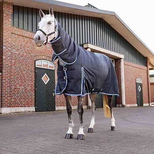 Miniatura 3 de HORZE Glasgow - Manta de invierno pesada (relleno de 14.11oz), impermeable, combinada de caballo con cubierta para el cuello, color azul oscuro, 81
