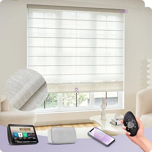 Miniatura 8 de Graywind Persianas romanas inteligentes compatibles con Alexa Google, persianas motorizadas recargables con control remoto de filtrado de luz,