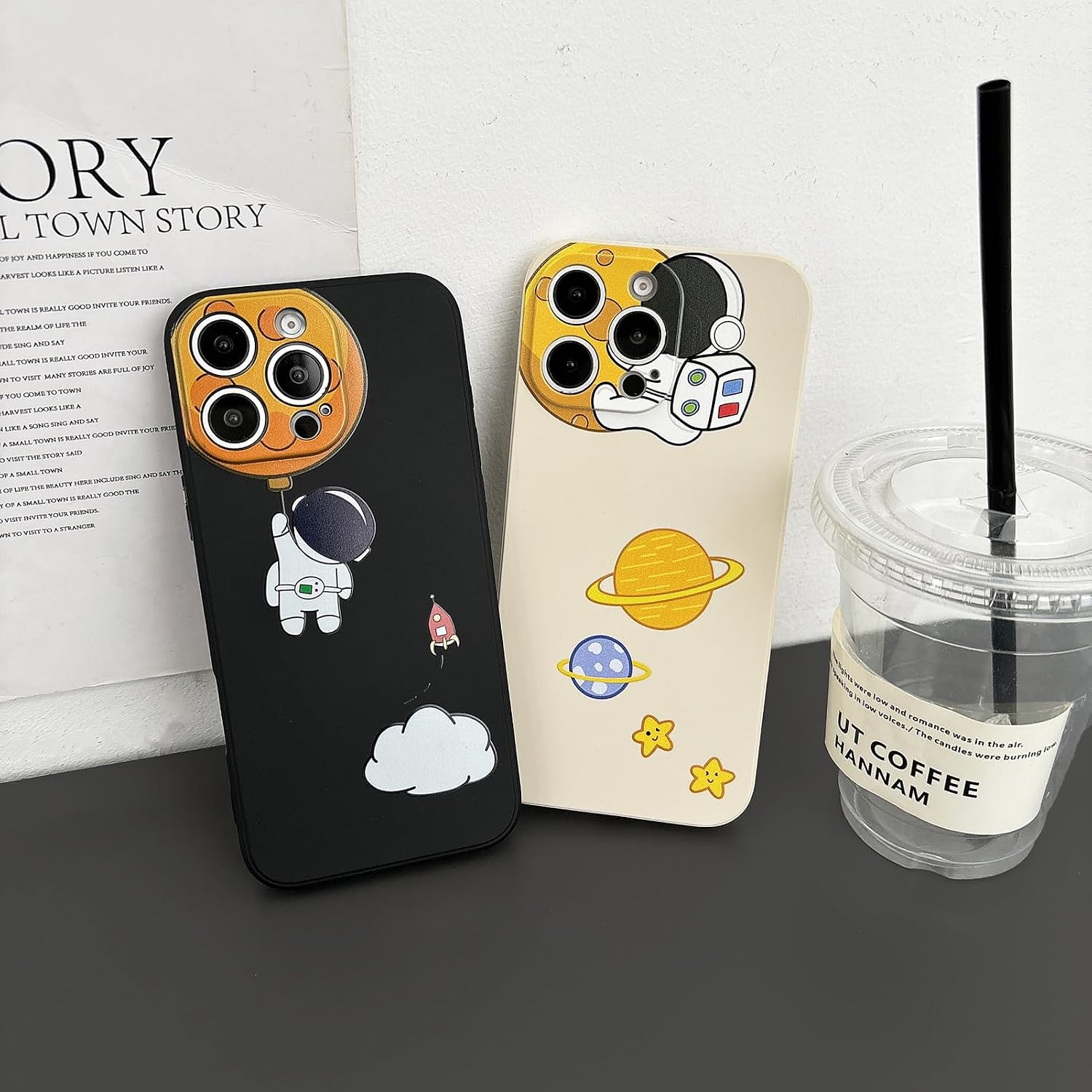 Yonds Queen for iPhone 16 Pro Cute Case, Cartoon Astronaut Space Moon Planet Design Stylish Bumper Cover TPU Rubber Protective Shockproof Fashion Case(Black Moon, iPhone 16 Pro) image 4