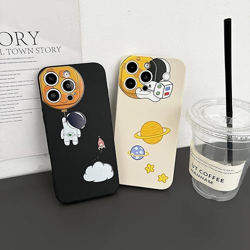 Miniatura 4 de Funda bonita para iPhone 15 Pro, diseño de astronauta de dibujos animados, diseño de planeta espacial, luna, elegante funda protectora de goma TPU a