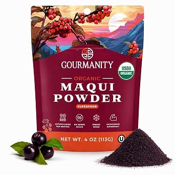 Gourmanity Organic Maqui Berry Powder, Freeze-Dried Chilean Superfood Powder, Rich in Antioxidants and Nutrients, Bold & Tangy Berry Taste, Kosher, Halal, 4 Oz