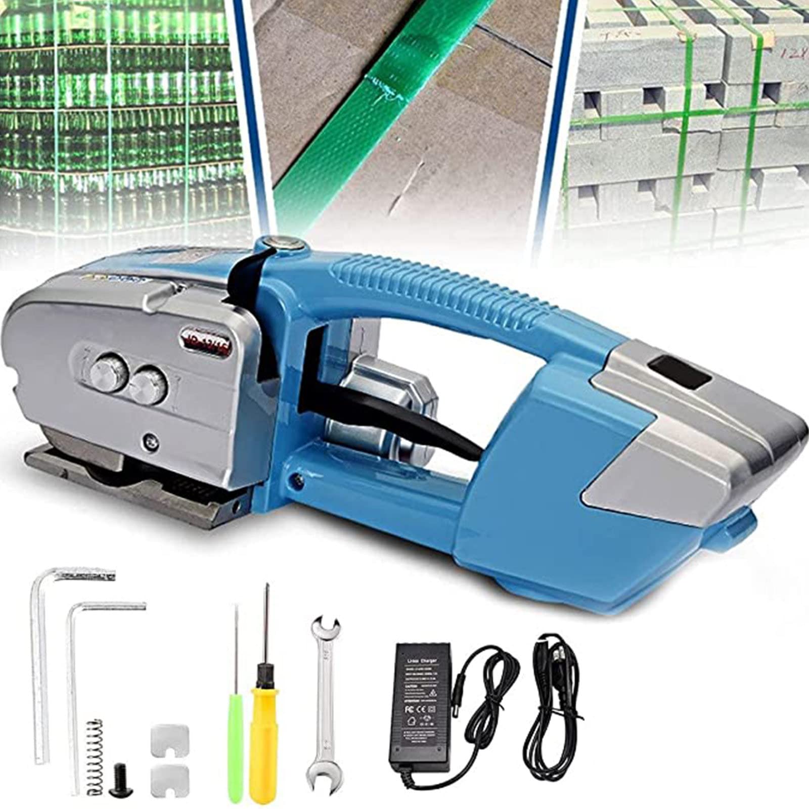 Kit di reggiatura Elettrico, Reggiatrice elettrica, Reggiatrice alimentata a Batteria, Tenditore per reggiatrice Elettrico, Reggiatrice Automatica Portatile, per 13-16 m