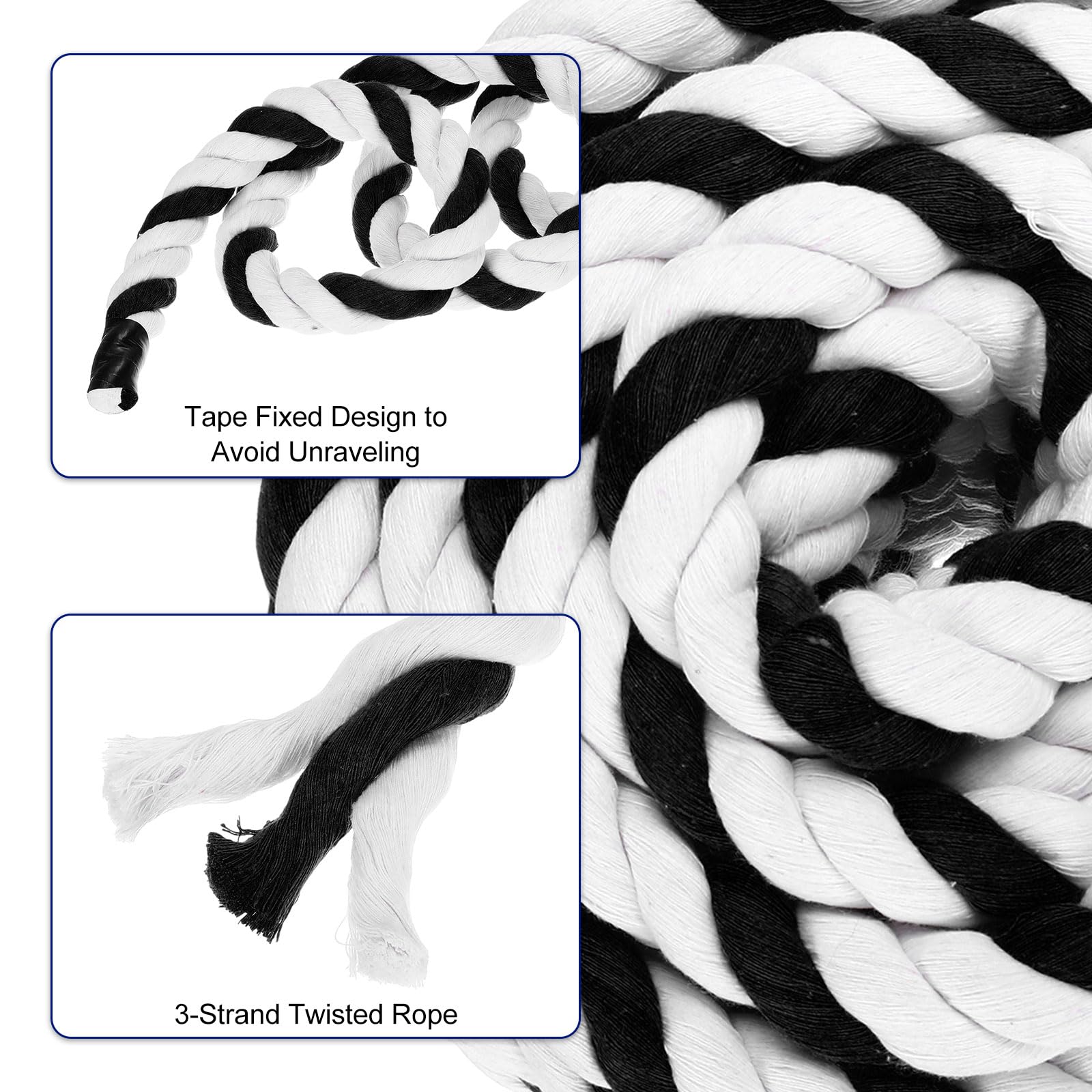 PATIKIL 1 Inch x 50 Feet Natural Twisted Cotton Rope 3 Strand Strong Thick Cotton Rope Tug of War Rope for Railings Crafts Games Home Decor Black White - Image 4
