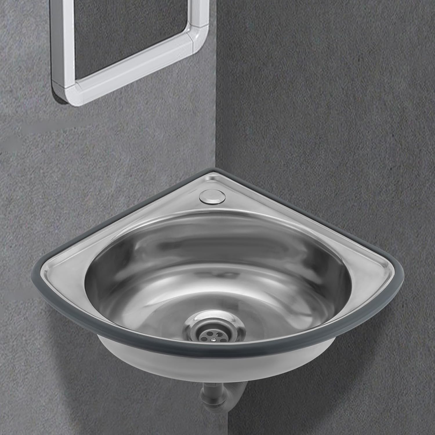 Wall Mount Stainless Steel Triangular Hand Basin Sink, Counter Top Mounted Corner Single Bowl Sink W/Basin Faucet & Drain Pipe, For Kitchen Rv Caravan Camper Boat